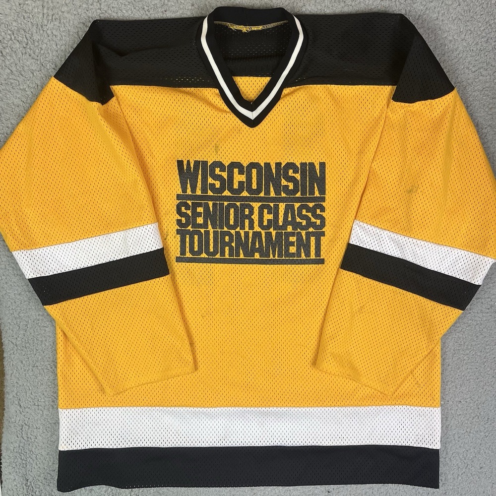 Vintage Wisconsin Senior Class Tournament Hockey‎ Jersey Black & Yellow Size XL